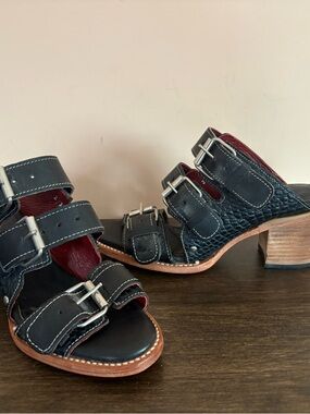 Freebird Quincy Leather Buckle Mule Heels Black Size 8